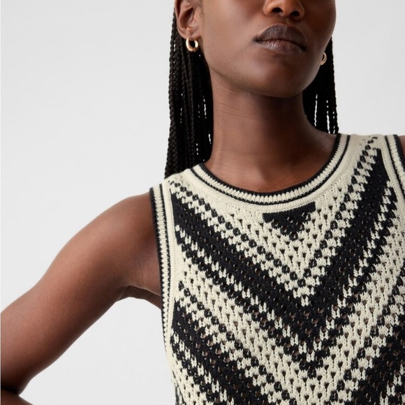 GAP Black Sleeveless Knit Crochet Midi Sweater Dress 100% Cotton Size M - Picture 12 of 13